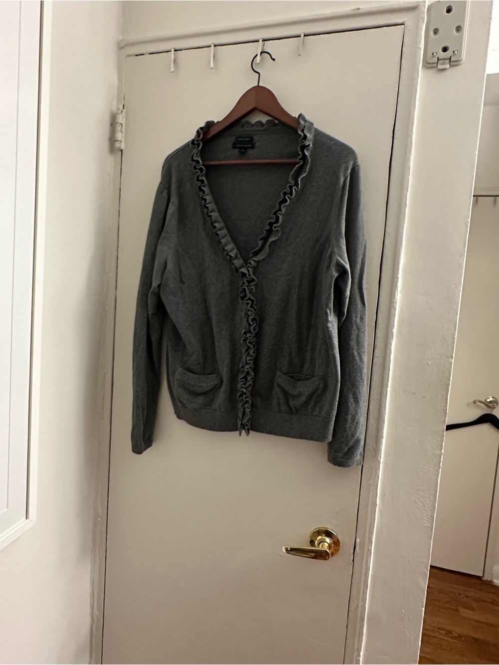 Tommy Hilfiger Gray Ruffle-Trim Cardigan